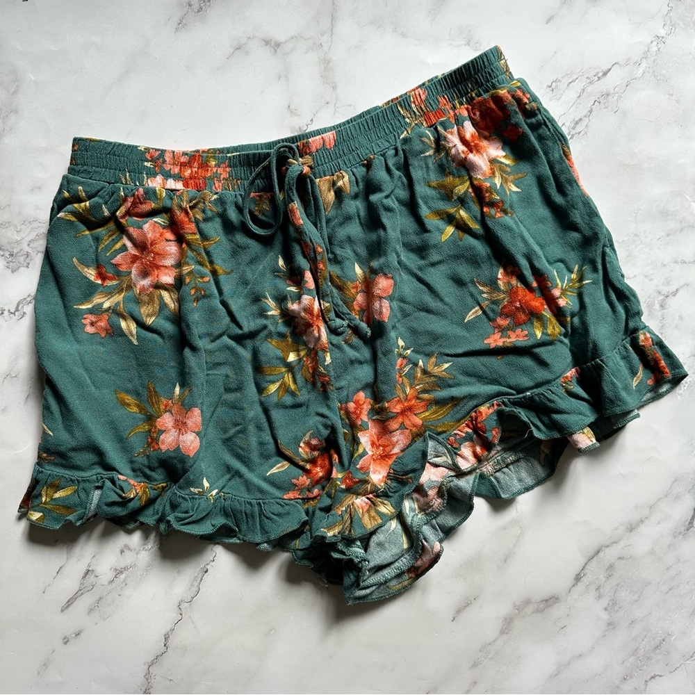 American Eagle Outfitters US M Teal Flowy Floral Shorts